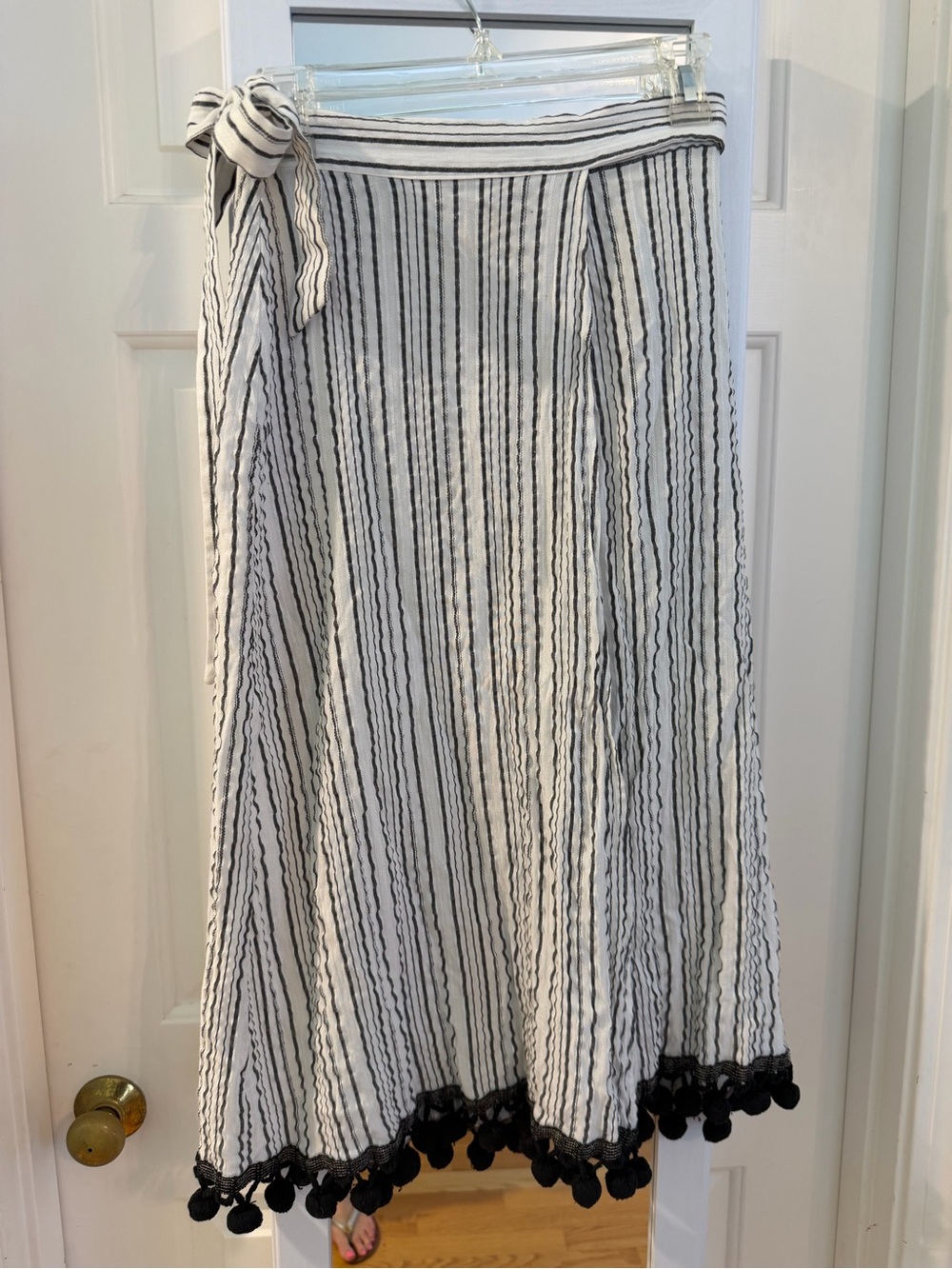 Reformation Black & White Striped Pom-Pom Midi Wrap Skirt / Cover Up